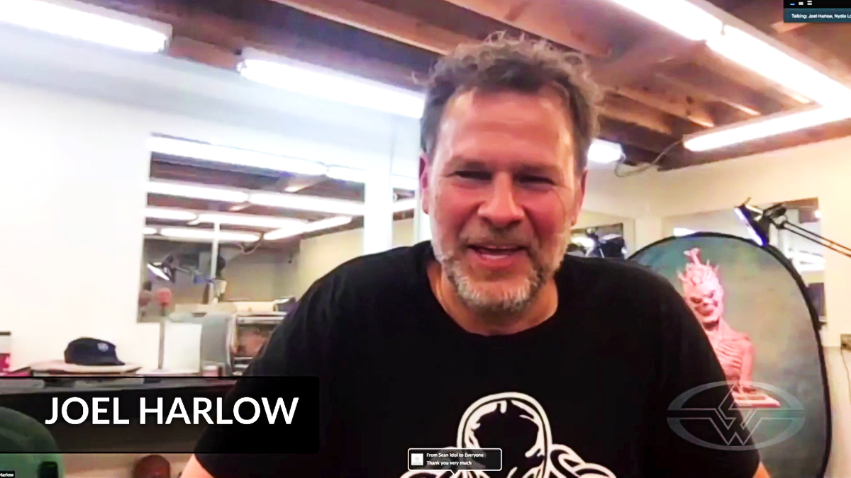 Oscar-winning FX artist Joel Harlow presenting his wisdom during a Stan Winston School Zoom Q&A.
